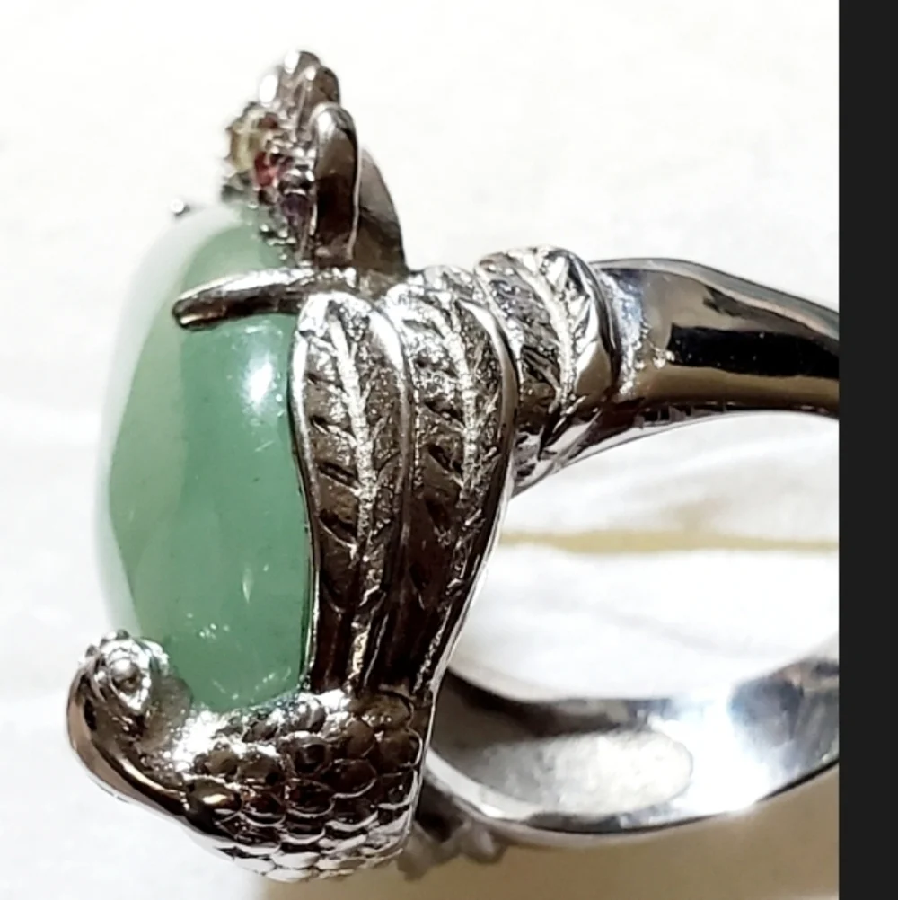 Green Aventurine Peacock Ring Stainless Steel Multigemstone